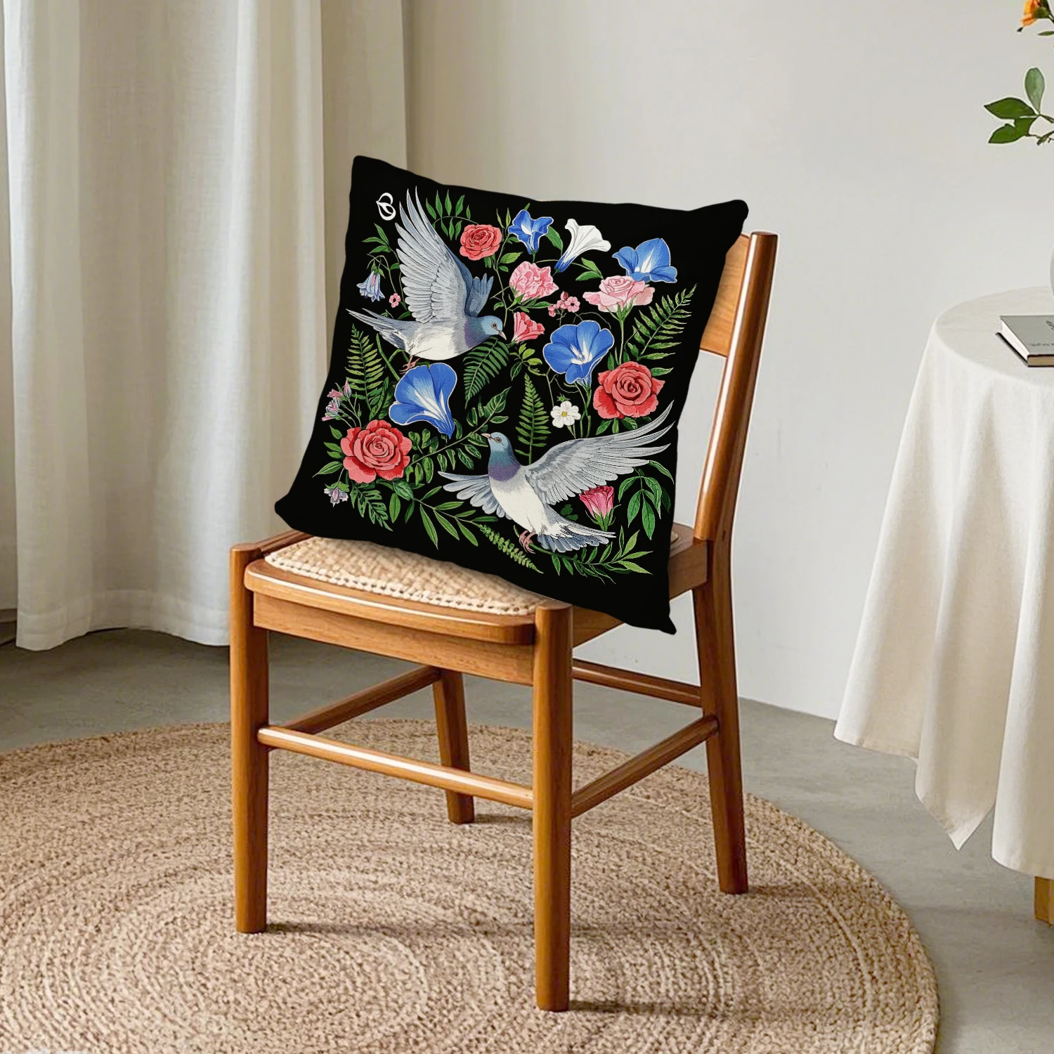 Pigeon Floral Linen Throw Pillow Cover Nature Botanical Garden Cushion Case Farmhouse Decor Sofa Couch Bedroom Bird Lovers Gifts