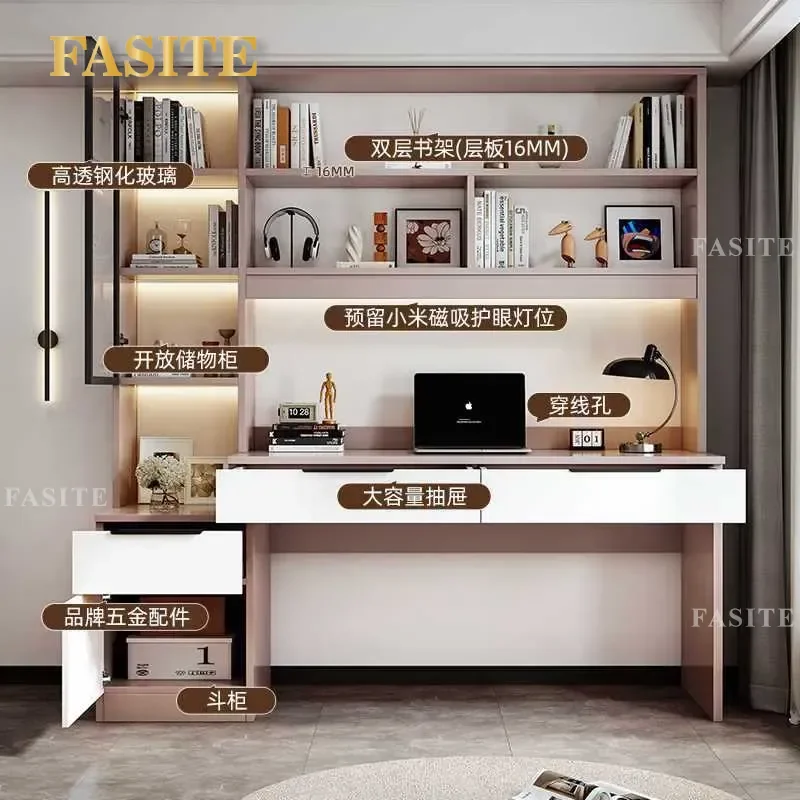 For Household Solid Wood Desk Bookshelf Integrated Table Student Bedroom Computer Study Table Junior High School Children