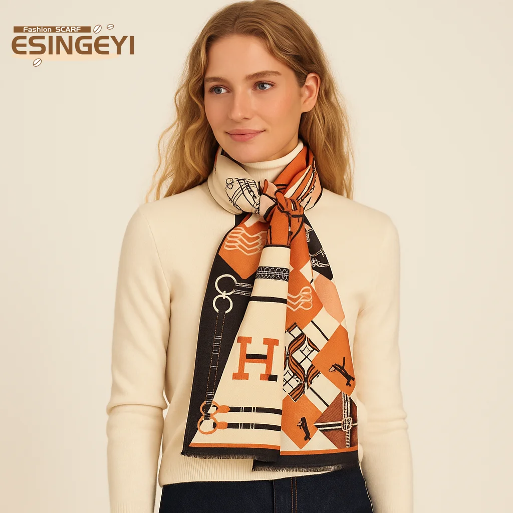 

ESINGEYI 2025 Winter Scarves Woman Foulards Femme Scarf Imitation Cashmere Horse H Elegant pashmina Shawl Muffler Tippet