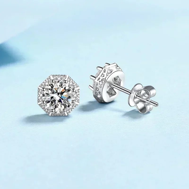 

Elegant Design Octagon PT950 Ladys Stud Earrings for Women, Sparkly Jewelry Each 1CT Real Moissanite Earring for Birthday Gift