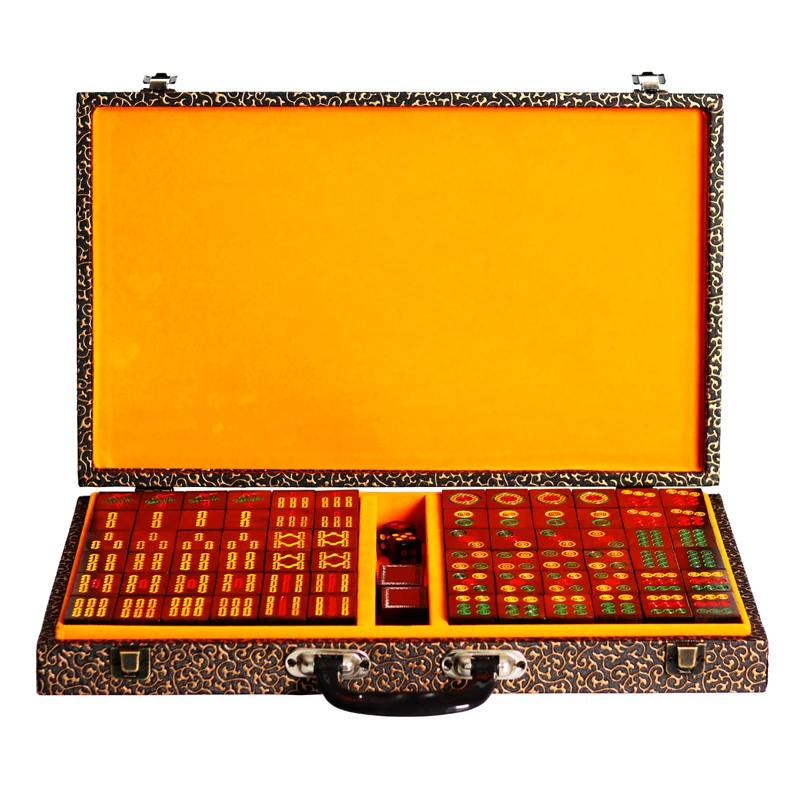 Large red rosewood 144 sheets, solid wood hand-rubbed mahjong cards