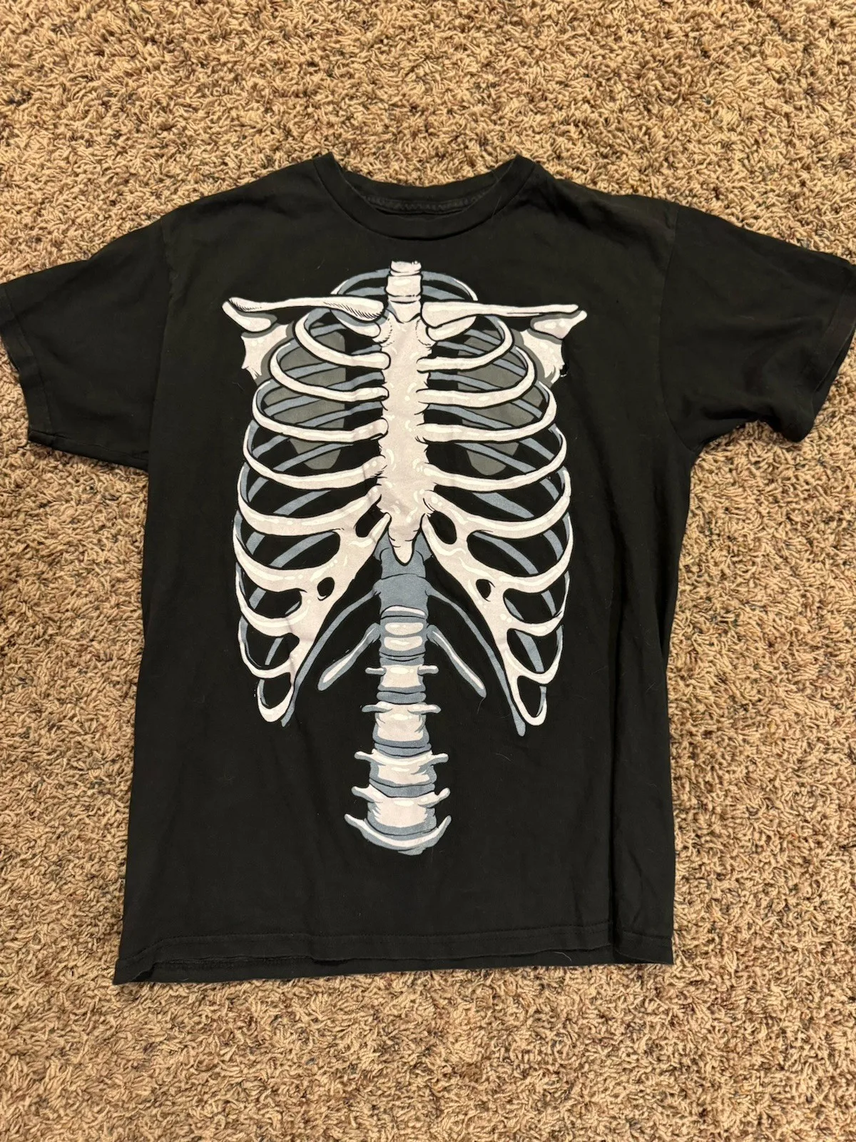 Halloween Y2K Skeleton T-Shirt X-Ray Humorous Black Crew Neck Men’s Small