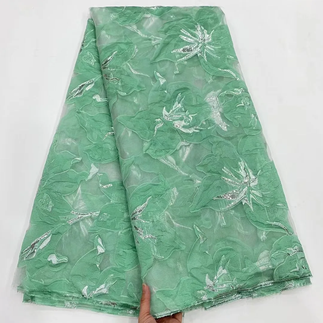 

African Jacquard Lace Fabric High Quality Green Soft French Gilding Lace Fabric Nigerian Brocade Fabric For Party Dress PDP21241