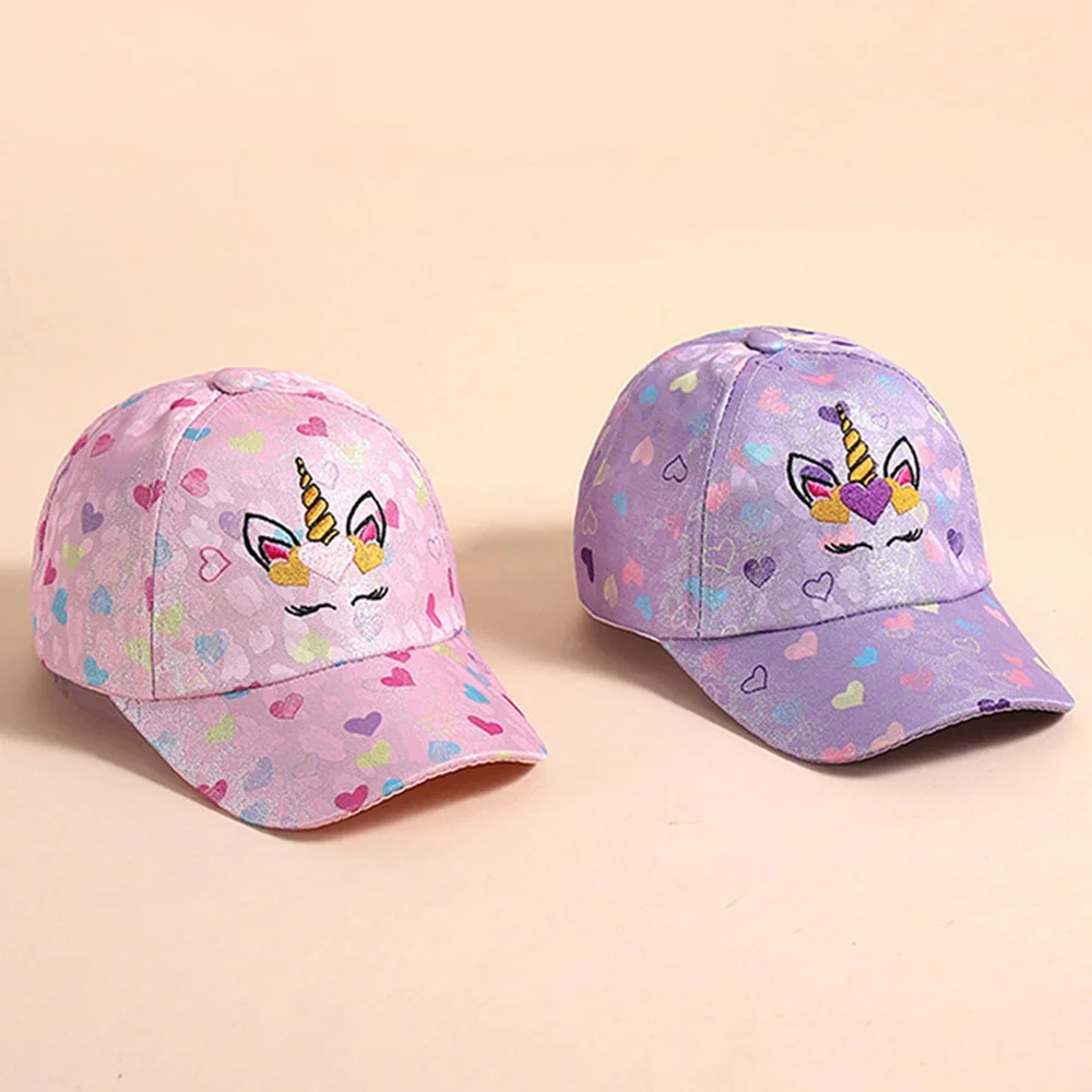 Outdoor Baseball Caps Kids Children\'s Love Unicorn Pattern Students Hat Girls Sunshade Baseball Cap For Kid Girl 4-12 Years