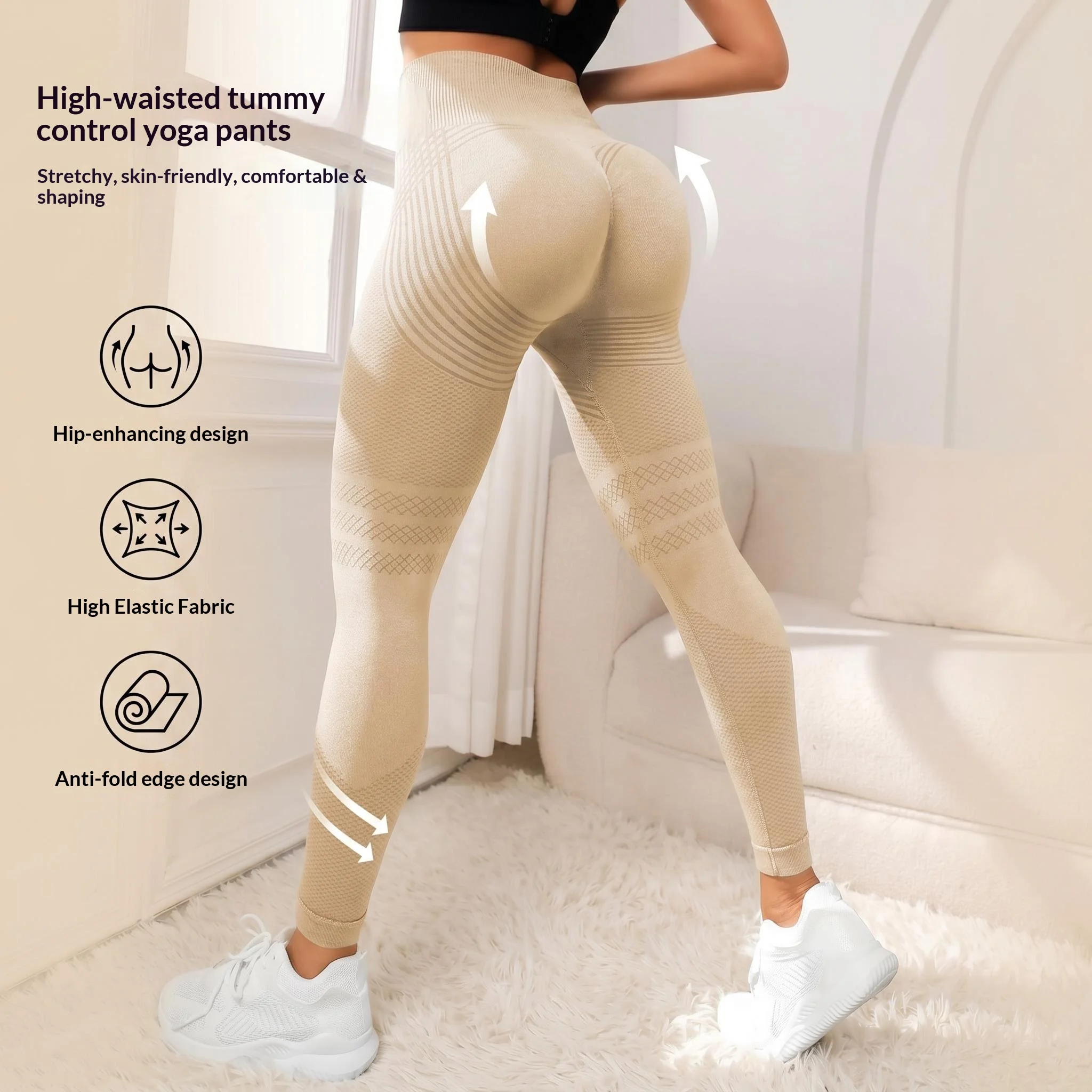 Leggings 3D para Mulheres, Cintura Alta, Efeito de Levantamento de Glúteos e Controle de Abdômen, Leggings Anticelulite para Treino na Academia e Yoga