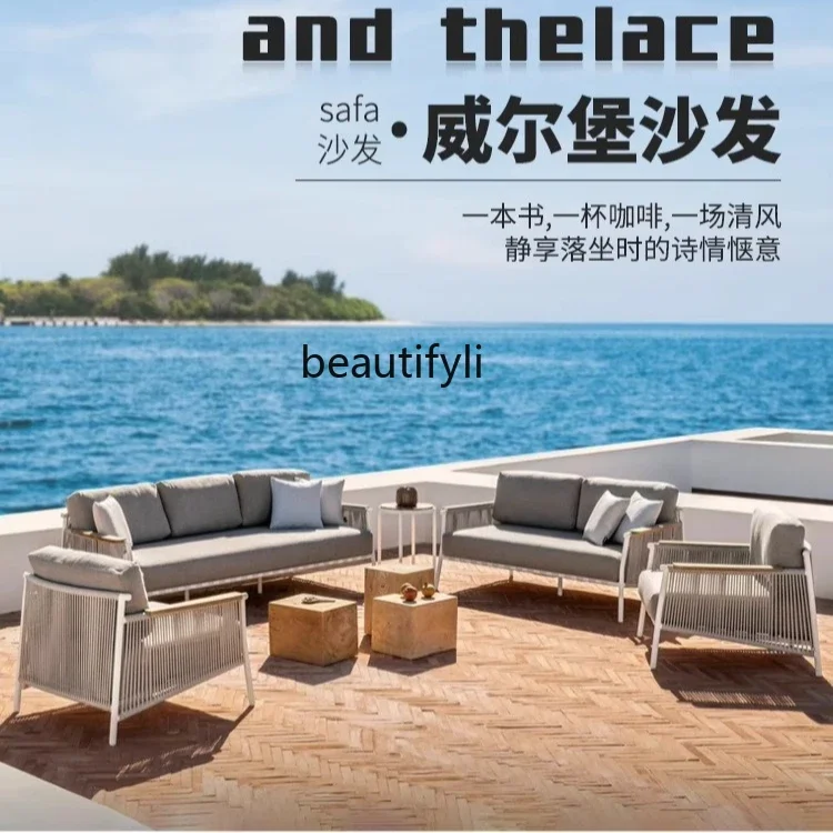 E153 Outdoor Rattan Sofa Rainproof Sunproof Single Rattan Chair Hotel Homestay Furniture Courtyard Outdoor Coffee Table Set