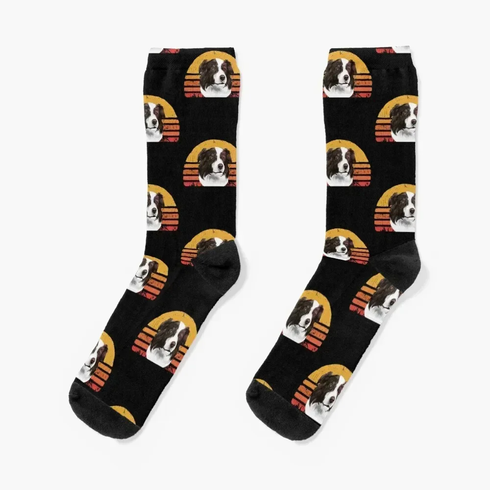 Border Collie Vintage, Retro Border Sunset, Mom, Dad, Owner, Colli Socks football hiphop sports stockings Girl'S Socks Men's