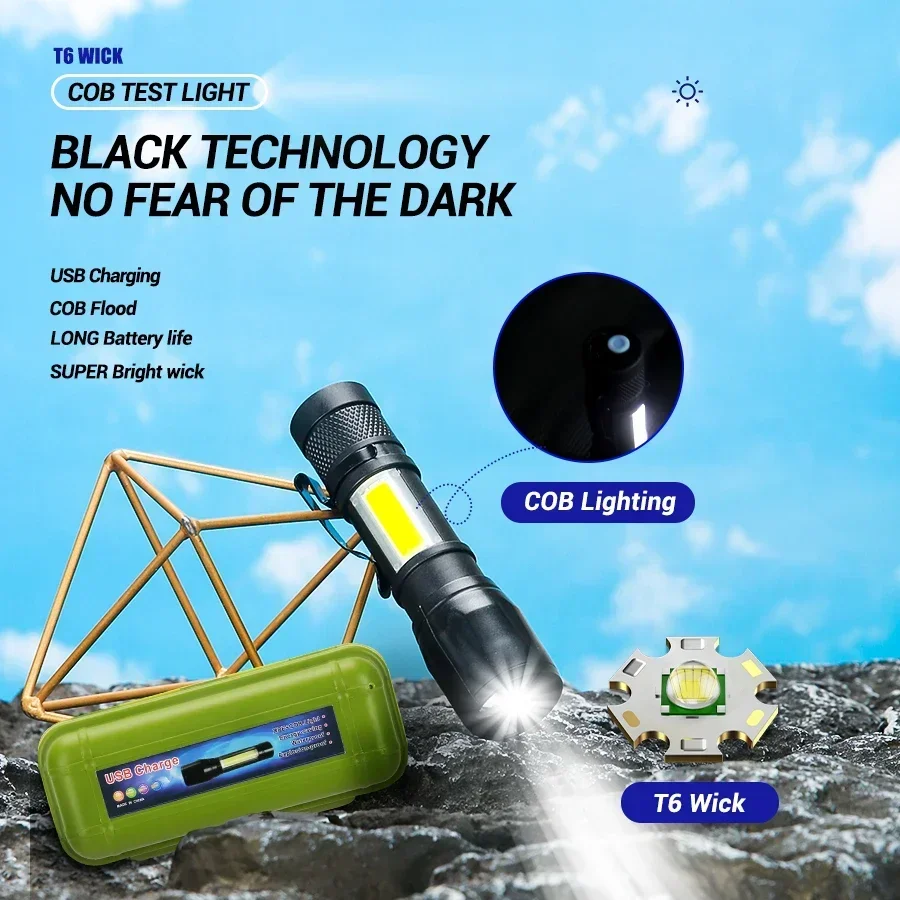 

Torch LED Rechargeable Flashlight Portable USB Charging Flashlight High Power Bank Camping Waterproof Long Range