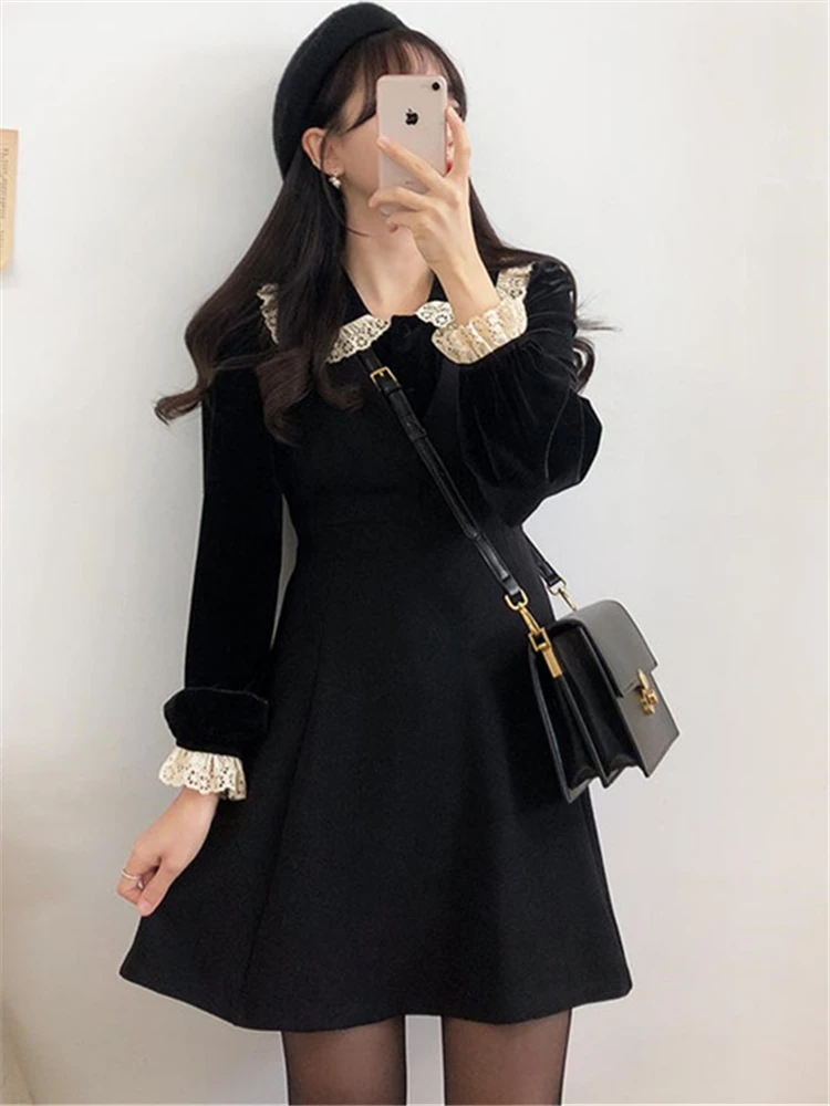 Alien Kitty Black Shirts High Quality Velvet Lace 2022 Hot Sale Fashion Office Lady Full-Sleeved Blouses