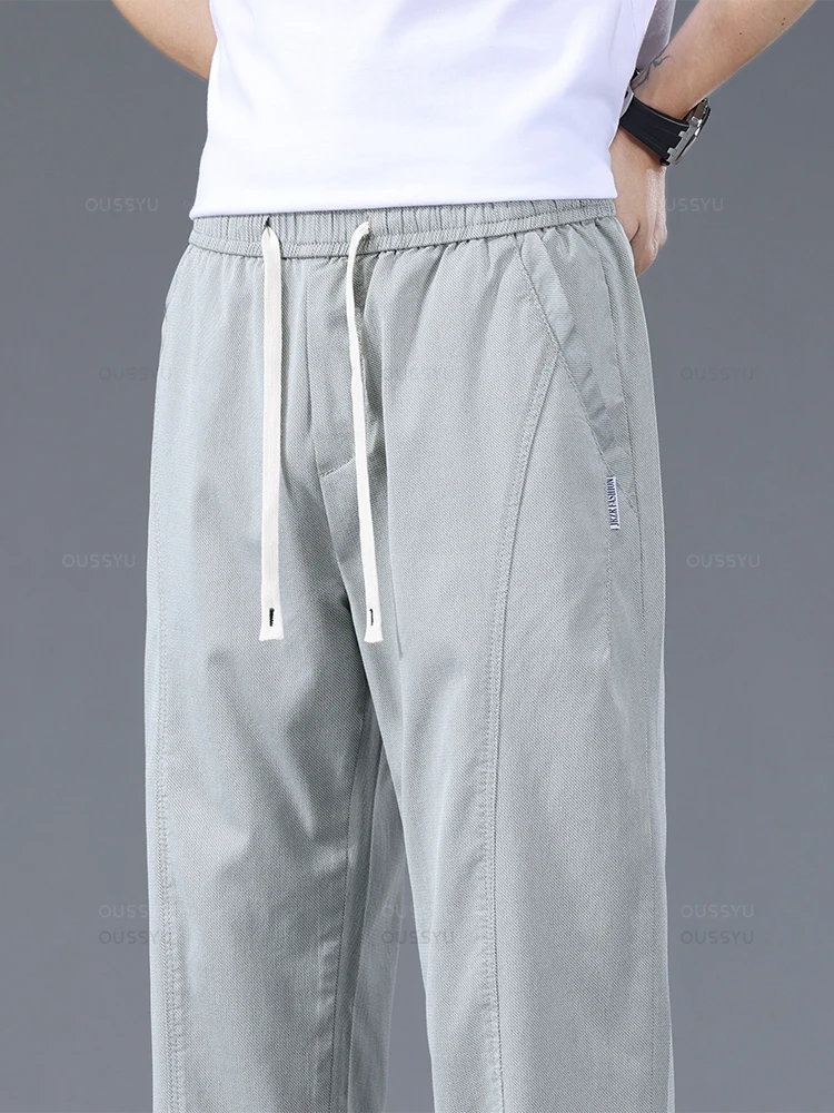 OUSSYU Brand Clothing Summer High-Quality Soft Lyocell Fabric Casual Pants Men Thin Loose Wide Leg Casual Trousers Plus Size 5XL