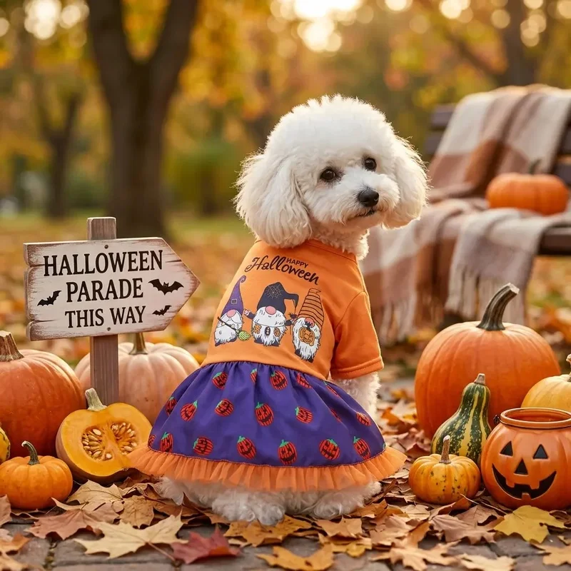 Halloween-Hundekleid Lila/Orange Cartoon-Zwerg Tüll-Rüschenrock Welpen-Mädchen Tutu-Outfit Cosplay-Kostüm für Kleine und Mittelgroße Hunde und Katzen