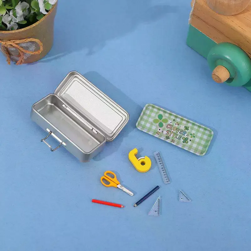 1 Set Dollhouse Simulation Mini Pencil Box Stationery Ruler Model For Doll House Decor Kids Pretend Play Toys Gift