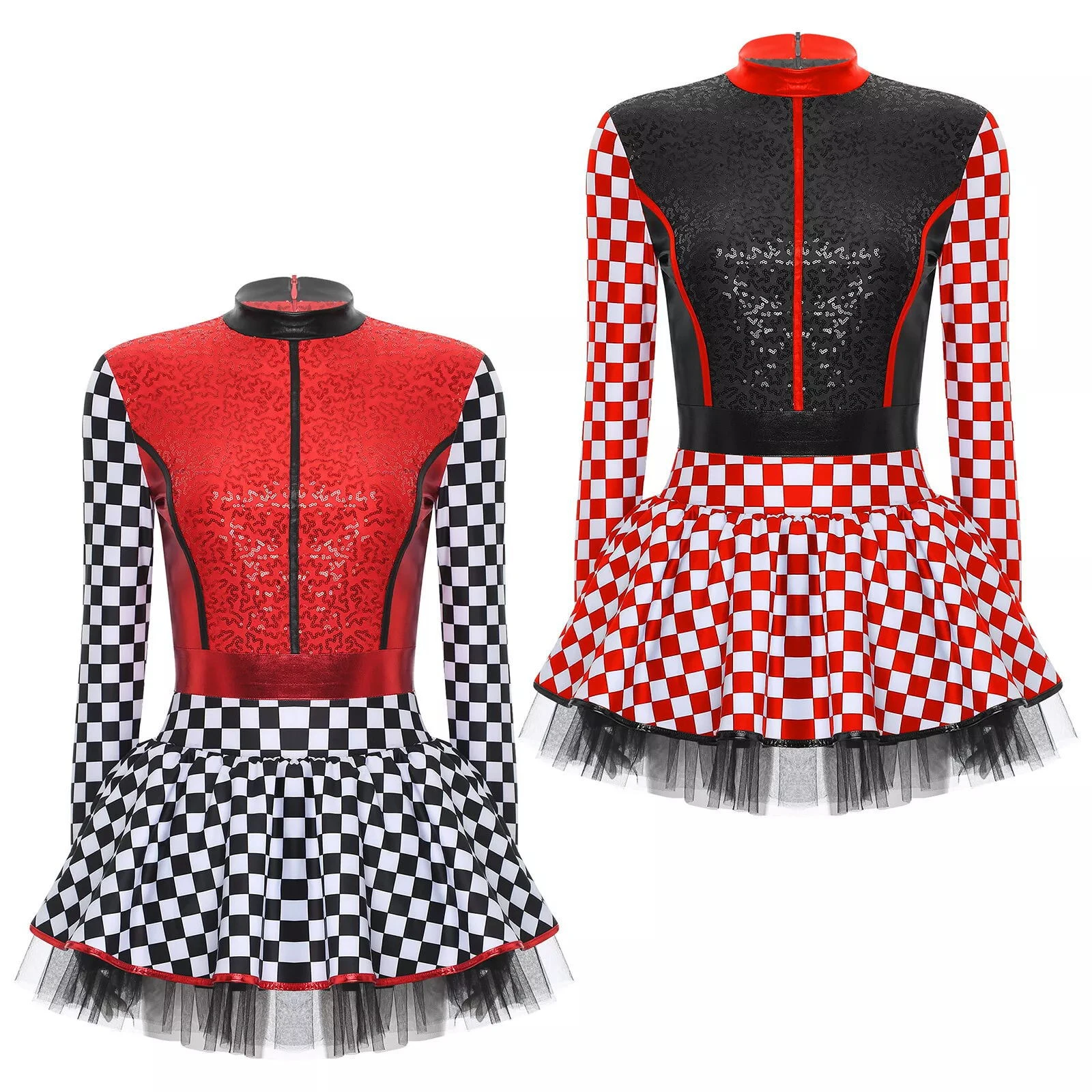 

Girls Racing Driver Costume Shiny Sequins Cheerleading Stage Performance Costume Nightclub Bar Jumpsuit Halloween Fancy Uniform