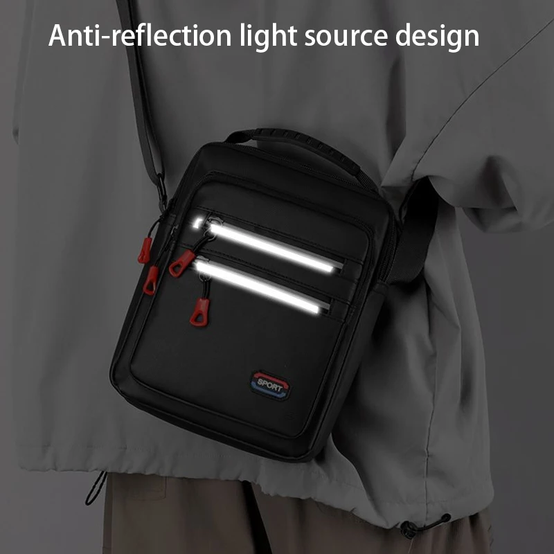 Klassische Sport-Umhängetasche mit mehreren Taschen, strapazierfähige, wasserabweisende Nylon-Umhängetasche für Herren, für den Alltag und Freizeit – Detail 9