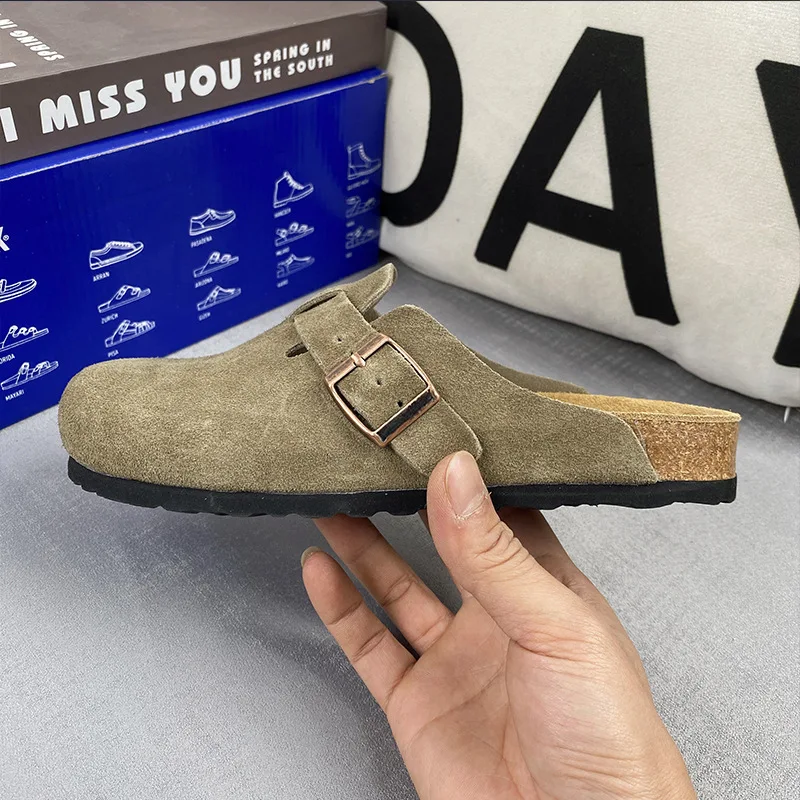 Birkenstocks Leather Cork Bottom Lazy Bag Head Half Drag Birkenstocks Sandals Women Wear Casual Retro Birkenstocks Slippers