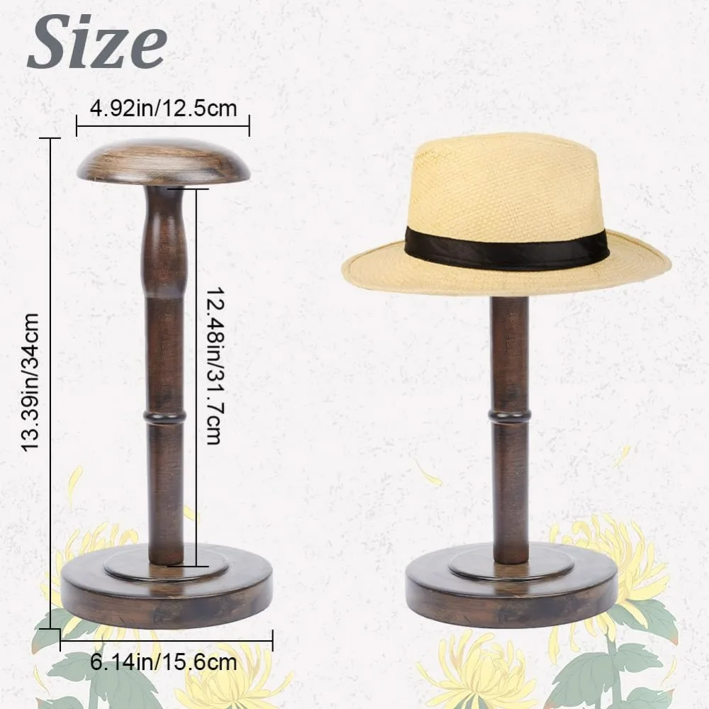 1 Pcs Table Hat Stand, Vintage Brown Hat Rack Wooden Hat Stand Holder with Stem Wig Display Rack Helmet Organizer Storage