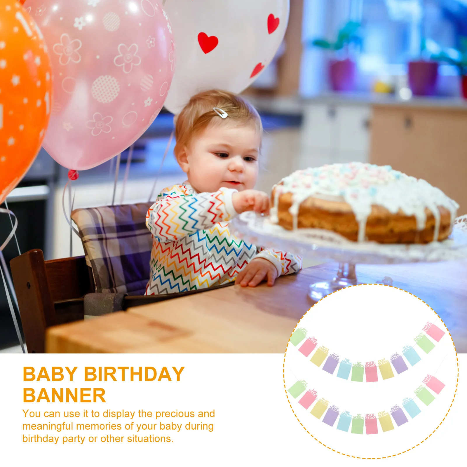 

2Pcs Birthday Photo Banner Hanging Decorative for Party Wall Decoration Babies Growth Trace Celebration Bunting