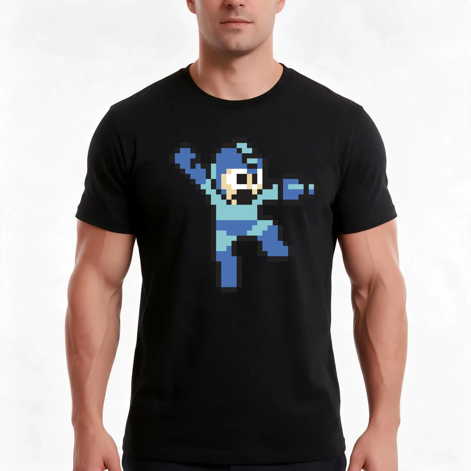 Megaman jump'n shoot - Black T-Shirt Summer Casual Cotton Tee Oversized Streetwear Tops Vintage Graphic Print 100% Cotton