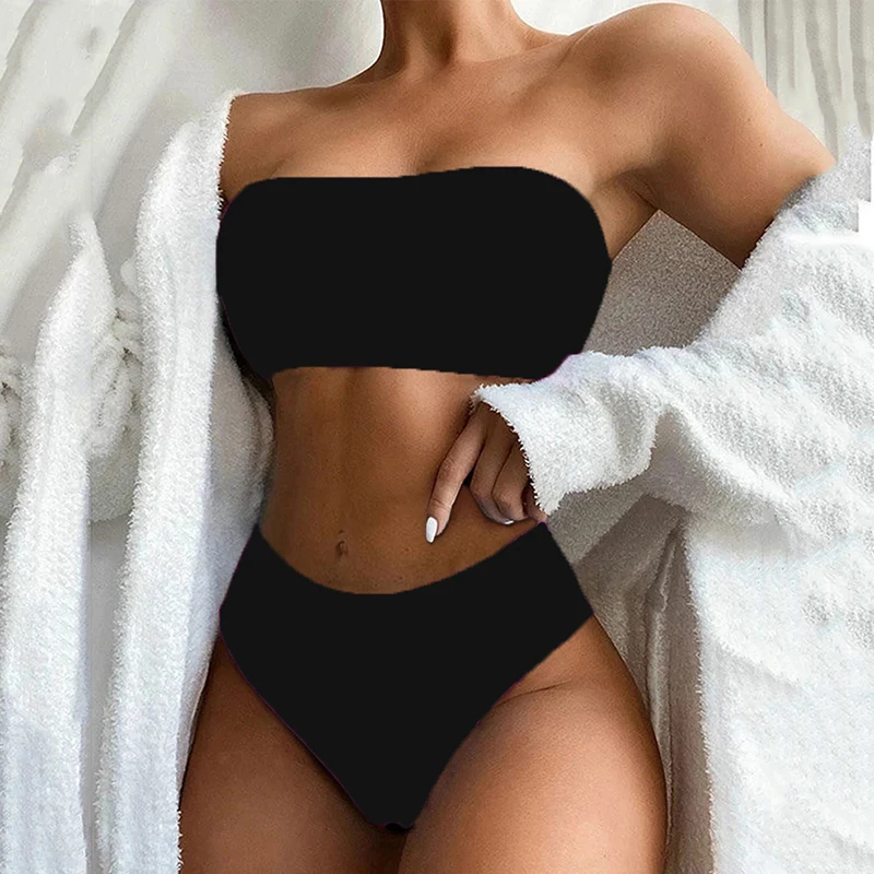 Push Up Black Bikini Sexy Women High Waist Bikini Swimsuit Swimwear Female Bandeau Brazilian Bikini Set Bathing Suit Bather