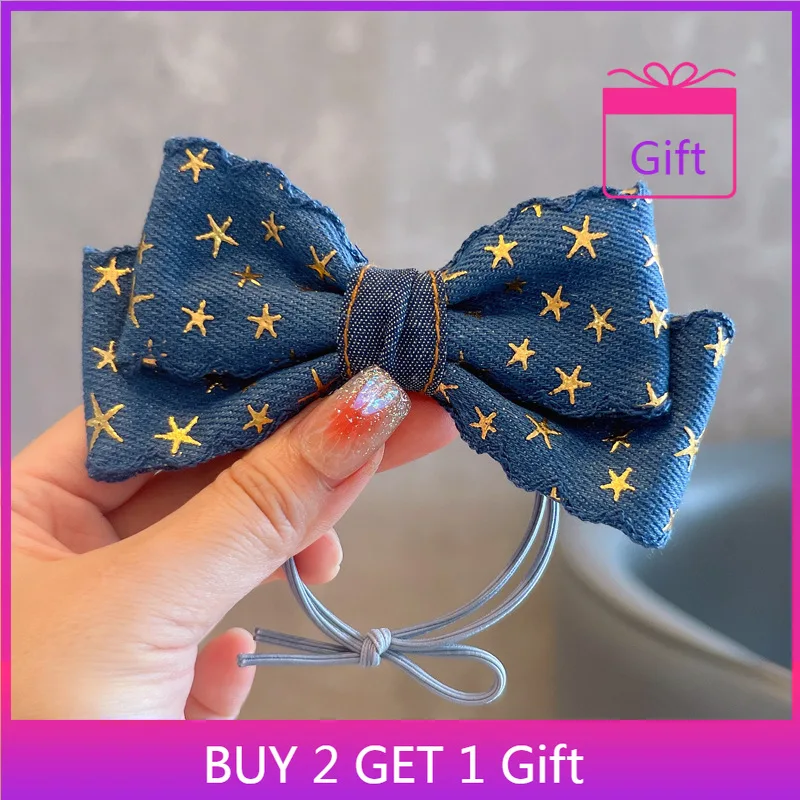 

Children Hair Accessories Denim Bow Star Clips Ties Pack for Girls Party School Fashion