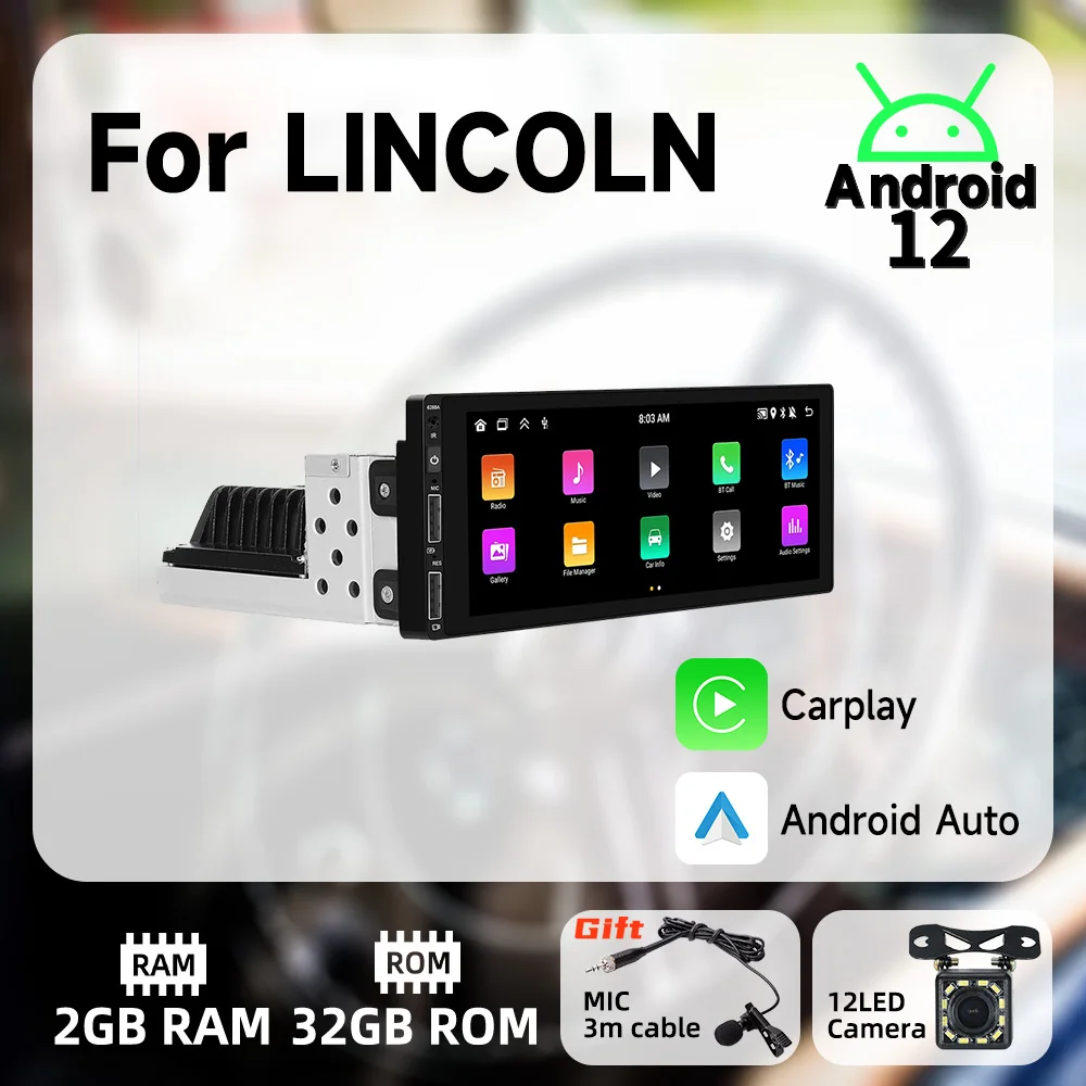 

For LINCOLN 6.9" Screen 1Din Radio Android Car Multimedia Stereo Head Unit Carplay Android Auto Autoradio GPS Navigation BT Wifi