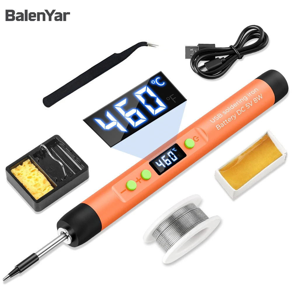 Kit de ferro de solda BalenYar Mini com carregamento rápido USB, portátil, com visor digital LCD para reparo de eletrodomésticos.