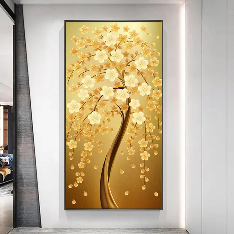 Golden Wealth Tree New Diamond Painting 5D Diy Full Mosaic Embroidery Abstract Landscape Rhinestone Picture Wall Decor AA4963