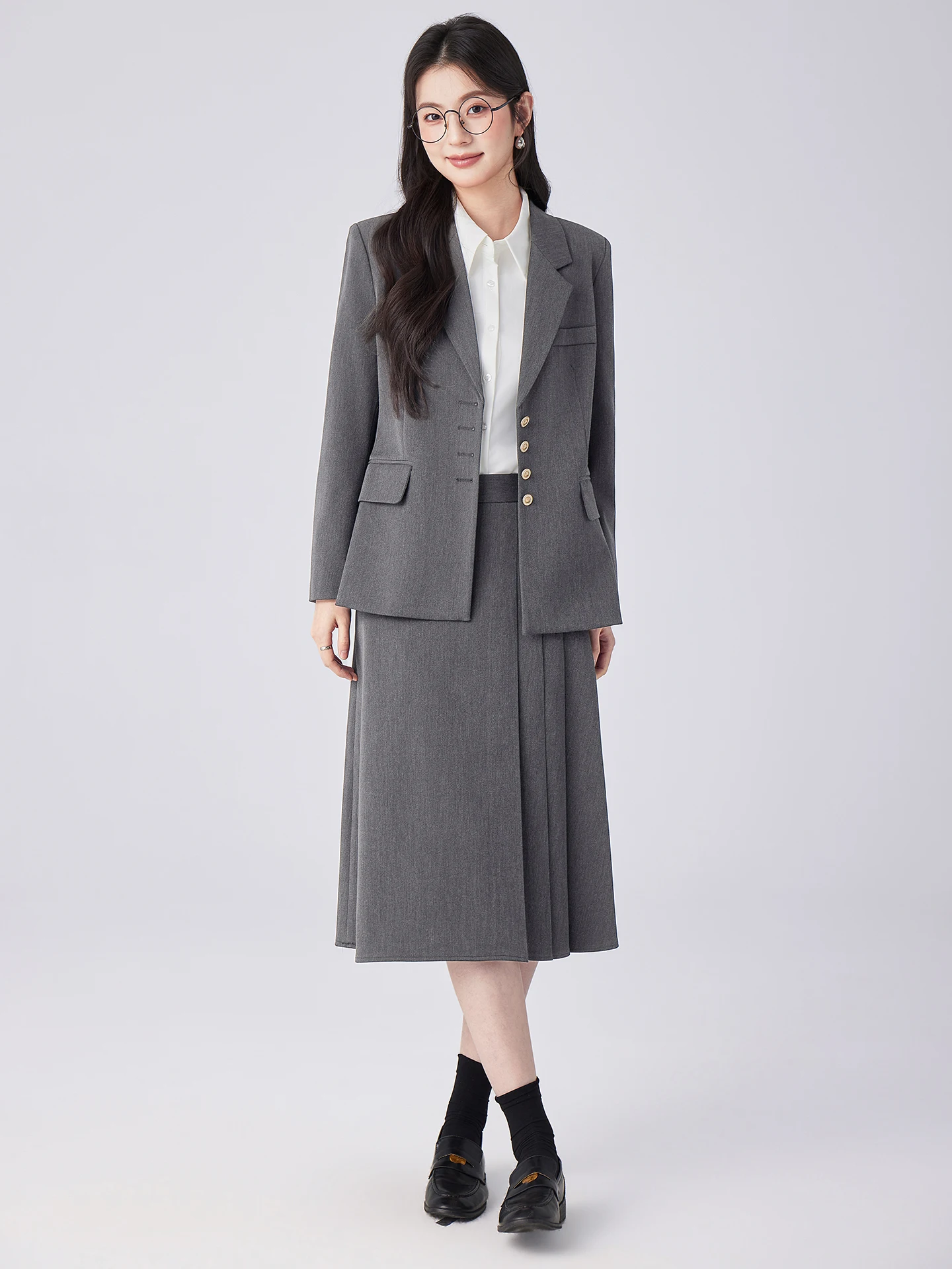 

Женский костюм-двойка: повседневный, для офиса, немнущийся, с длинным рукавом, на пуговицах, юбка, модный, омолаживающий эффект