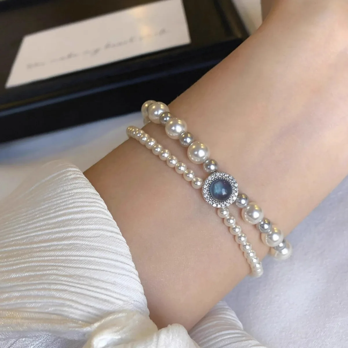S925 Sterling Silver Pearl Bracelet Double Layered Bracelet image 6