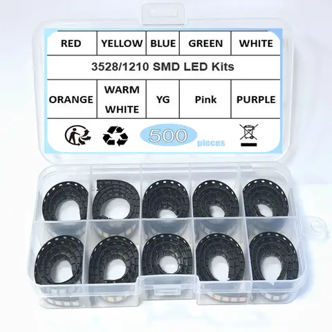 500Pcs 3528 1210 SMD LED 10Colors X 50Pcs Red/Green/Blue/Yellow/White/WARM WHITE/UV/RGB ICE BLUE Cold LED Diode Kit