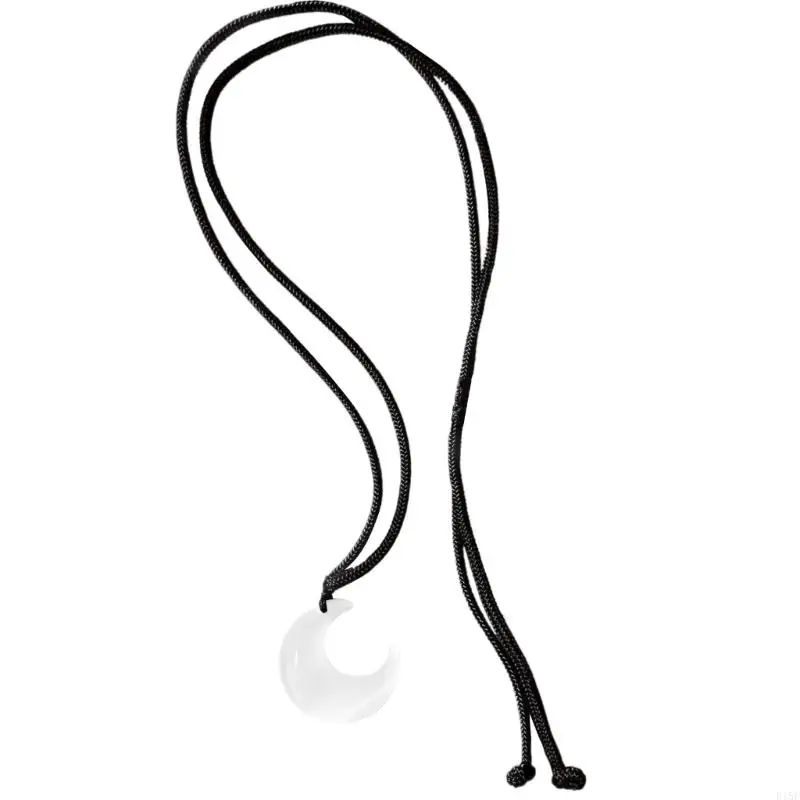 E15E Crystal Pendant Necklace Adjustable Simple Black Rope Choker