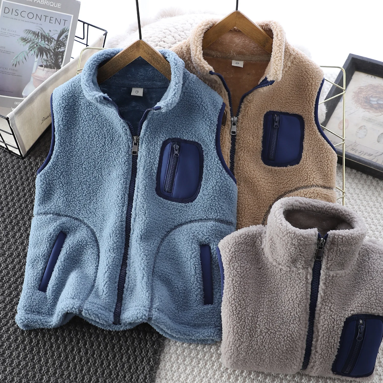 

Children's fleece vest autumn and winter Double-sided fleece fabric warm and light vest
