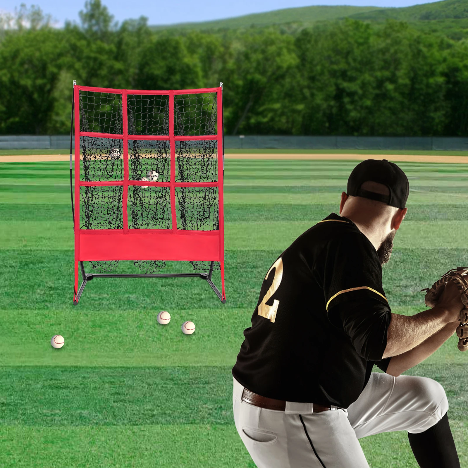 

Baseball Practice Net 9-Grid Training Net for Throwing Pitching Batting Portable with Carry Bag