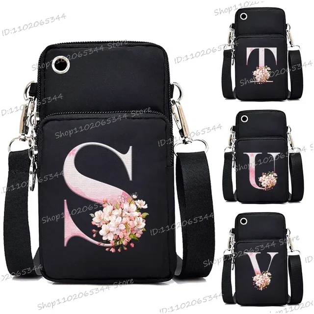 Damska torba listonoszka mała torebka portfel na ramię typu crossbody na telefon Sakura 26 nadruk alfabetu portmonetka damska etui na karty
