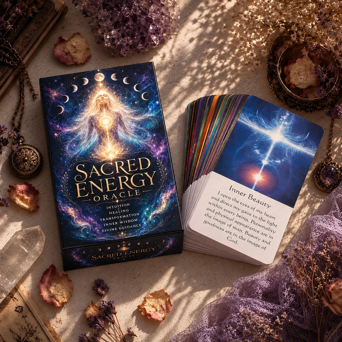 Sacred Energy Oracle Cards Healing Spiritual Guidance Deck for Intuition Inner Wisdom Transformation Meditation Self Reflection