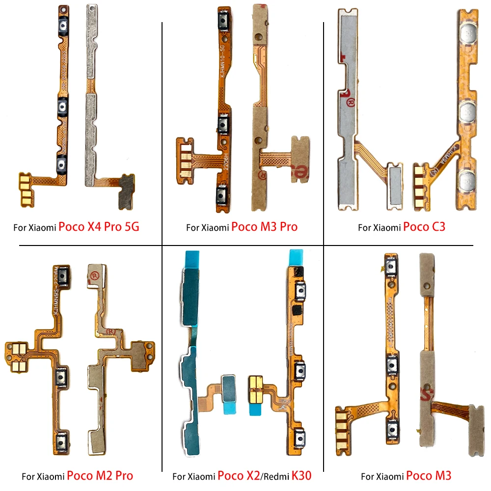 Repair For Xiaomi POCO M3 M2 M4 Pro 5G X2 X3 F1 F2 F3 X4 GT M5 Power On Off Volume Side Button Key Flex Cable Replacement Parts