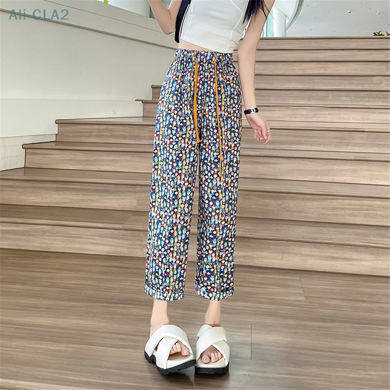 

High-waisted Wide-leg Thin Women's Cropped Loose Print Sunscreen Mosquito Pants