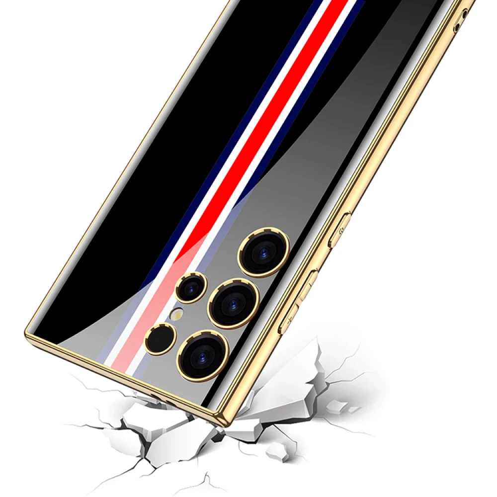 Caixa De Telefone De Vidro TPU Para Samsung, Moldura De Galvanoplastia Elegante, Acessórios Do Telefone, S24 Ultra, S24 Plus