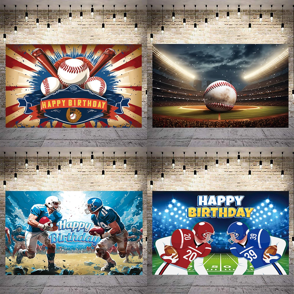 

Happy Birthday Party Backdrop, Rugby and Baseball Theme, Sports Banner, Teens Favors, Wall Hanging Background, Photography Photo