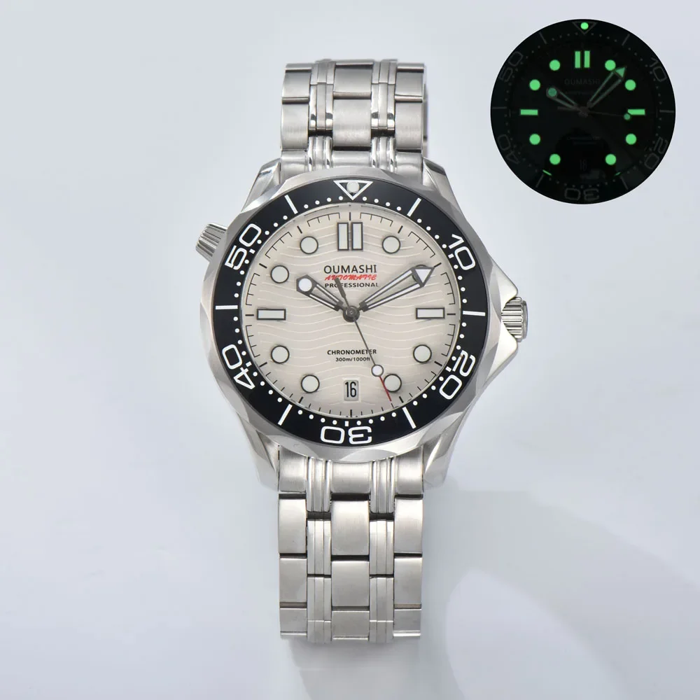 남성용 42mm 고급 시계, NH35 오토매틱 무브먼트, 사파이어 크리스탈 케이스, 6시 방향 날짜 표시, 로고 맞춤 제작 가능