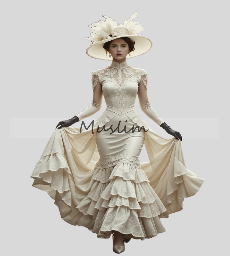 

Elegant Victorian Medieval Wedding Dress 2025 Long Sleeve High Neck Mermaid Ruffles Lace Rococo Renaissance Bride GownCustomized