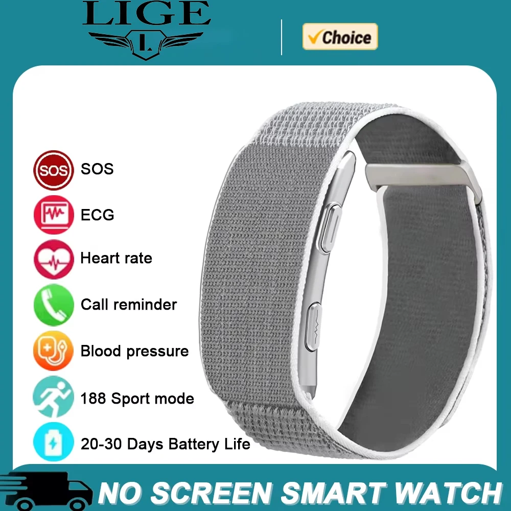 

Смарт-браслет LIGE VITRO ECG: измерение пульса и давления, водонепроницаемый, с долгим сроком службы батареи, фитнес-трекер, SOS, новинка 2026 года, без экрана
