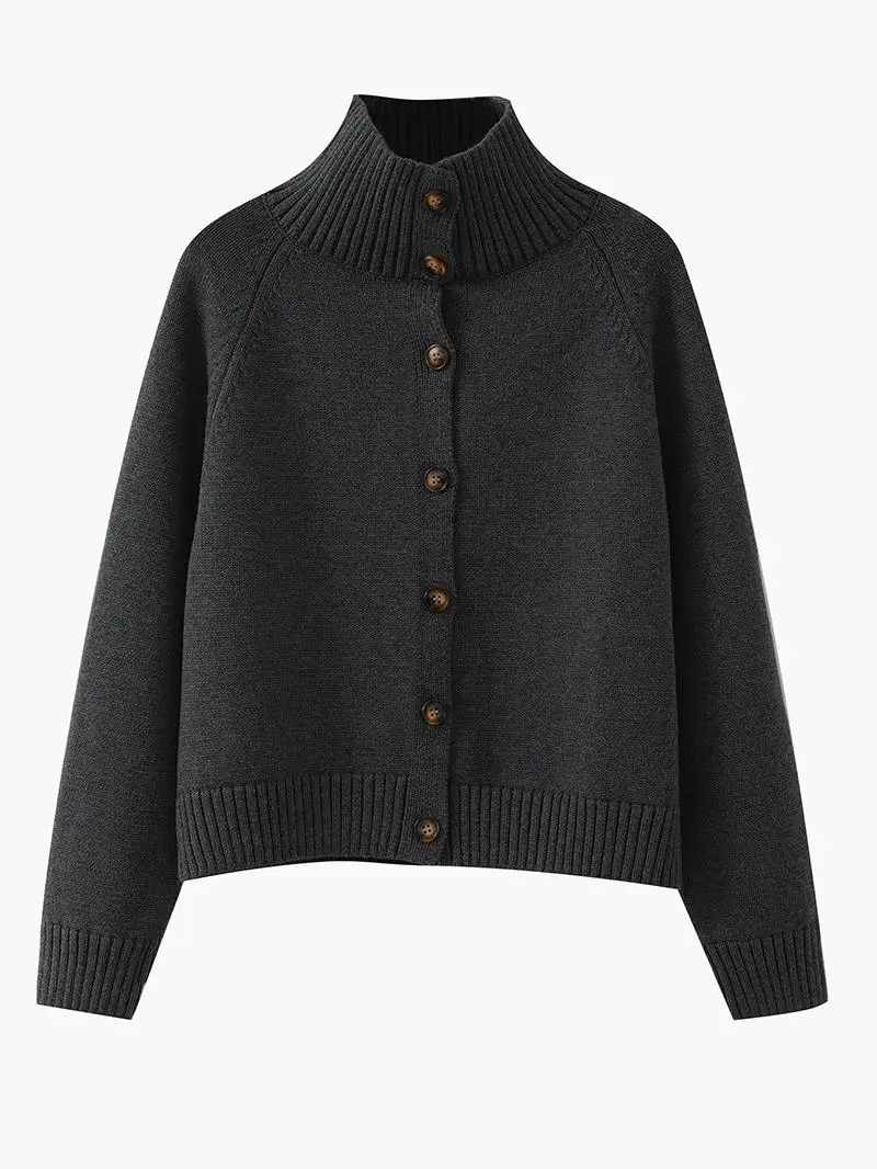 

Новый осенне-зимний женский свитер, минималистичный и модный толстый и теплый вязаный кардиган из чистого хлопка с высоким воротником