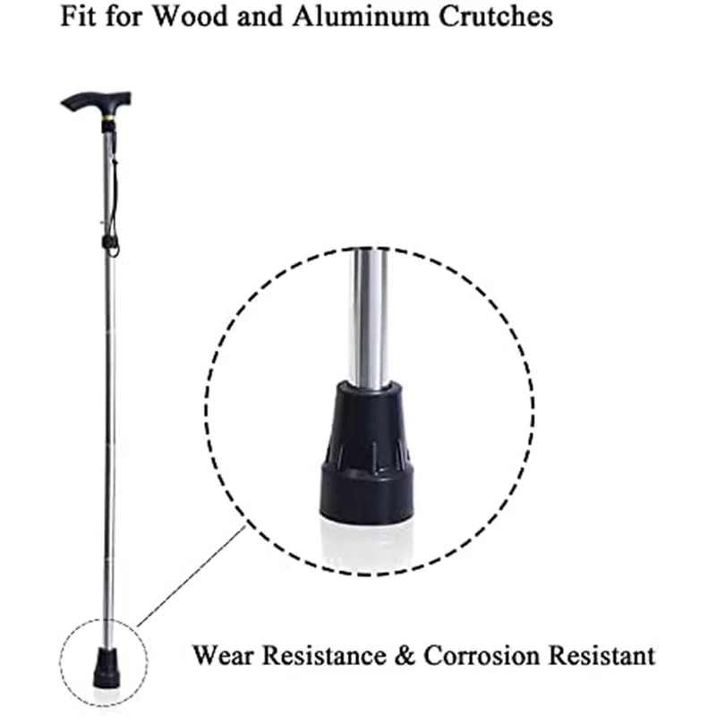 Crutch Tips Set 1Inch Heavy Duty Non-Slip Rubber Cane Tips Kit Replacement Cane Foot Caps, Crutch Pads, 6 PCS