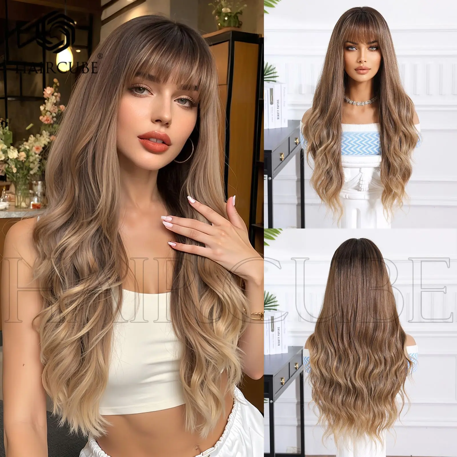 

Wig hood multi-color natural Qi bangs gradual change European and American long curly hair