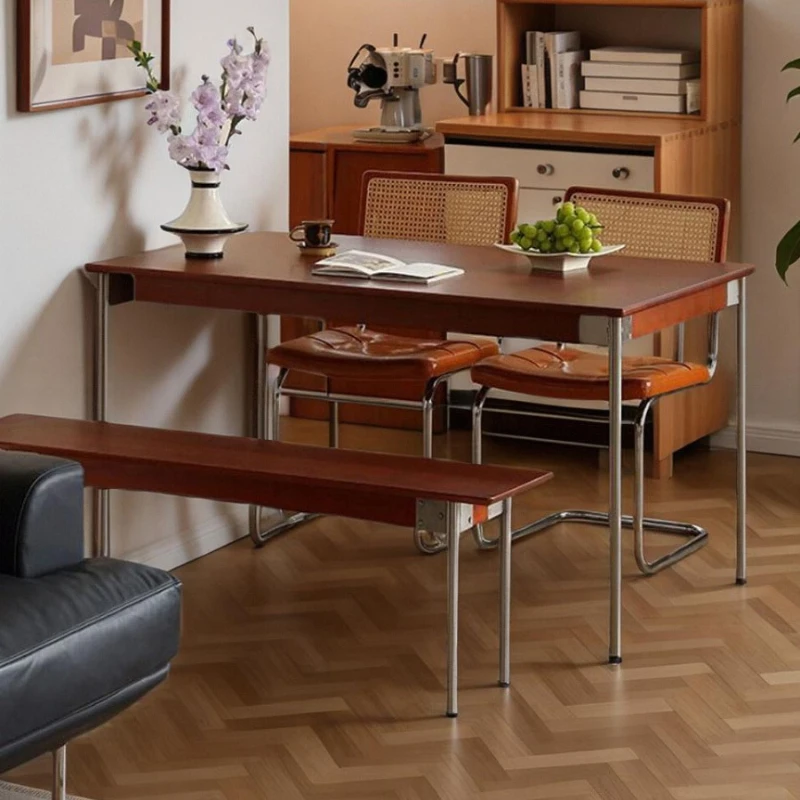 

Retractable solid wood dining table and chair combination Nordic Japanese rectangular rock slab medieval folding dining table