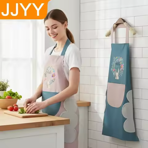 Cute Waterproof Kitchen Apron for Women Oilproof with Hand-Wiping Cover Easy Clean Cooking Apron Wholesale