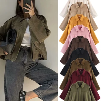 ג'קט בומבר סוודה לנשים TFMLN, אופנה חדשה לאביב, שרוול ארוך, ...