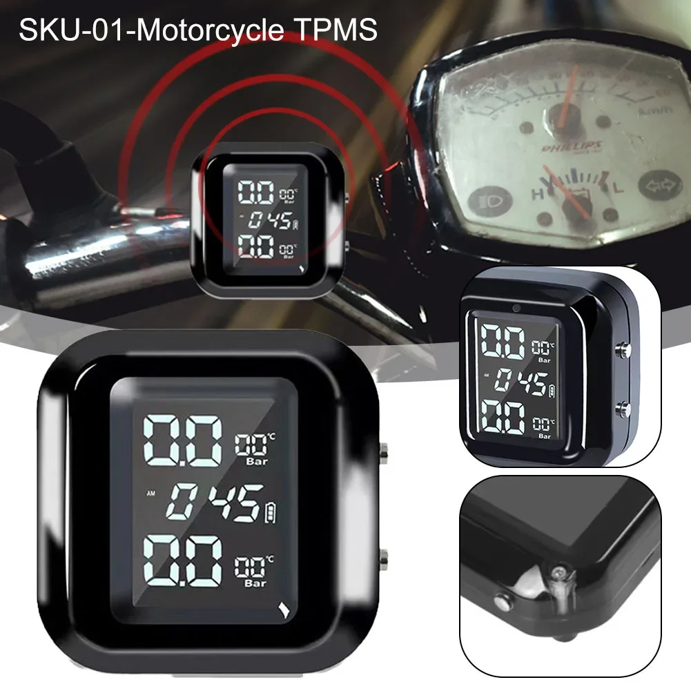 Motorcycle Tire Pressure Monitor Digital Display External Motorcycle LCD Wireless Tyre Temperature Tire Pressure Monitor Alarm