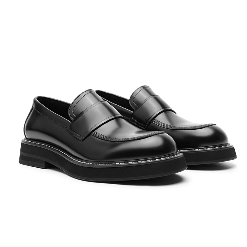 

Casual loafers with men's shiny finish business work formal leather shoes slip in comfortable commuting for work
